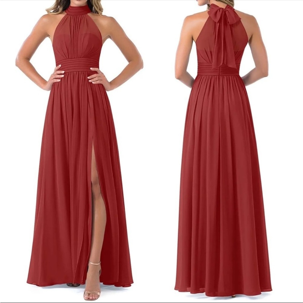 NWT Azazie Iman bridesmaid dress in terracotta wedding dress halter A8 8